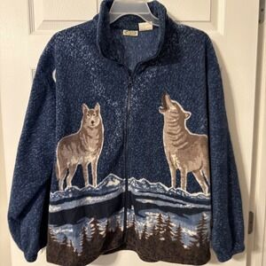 Collections ETC All Around Wolf Print Full Zip Fleece Jacket Size XL Sweater